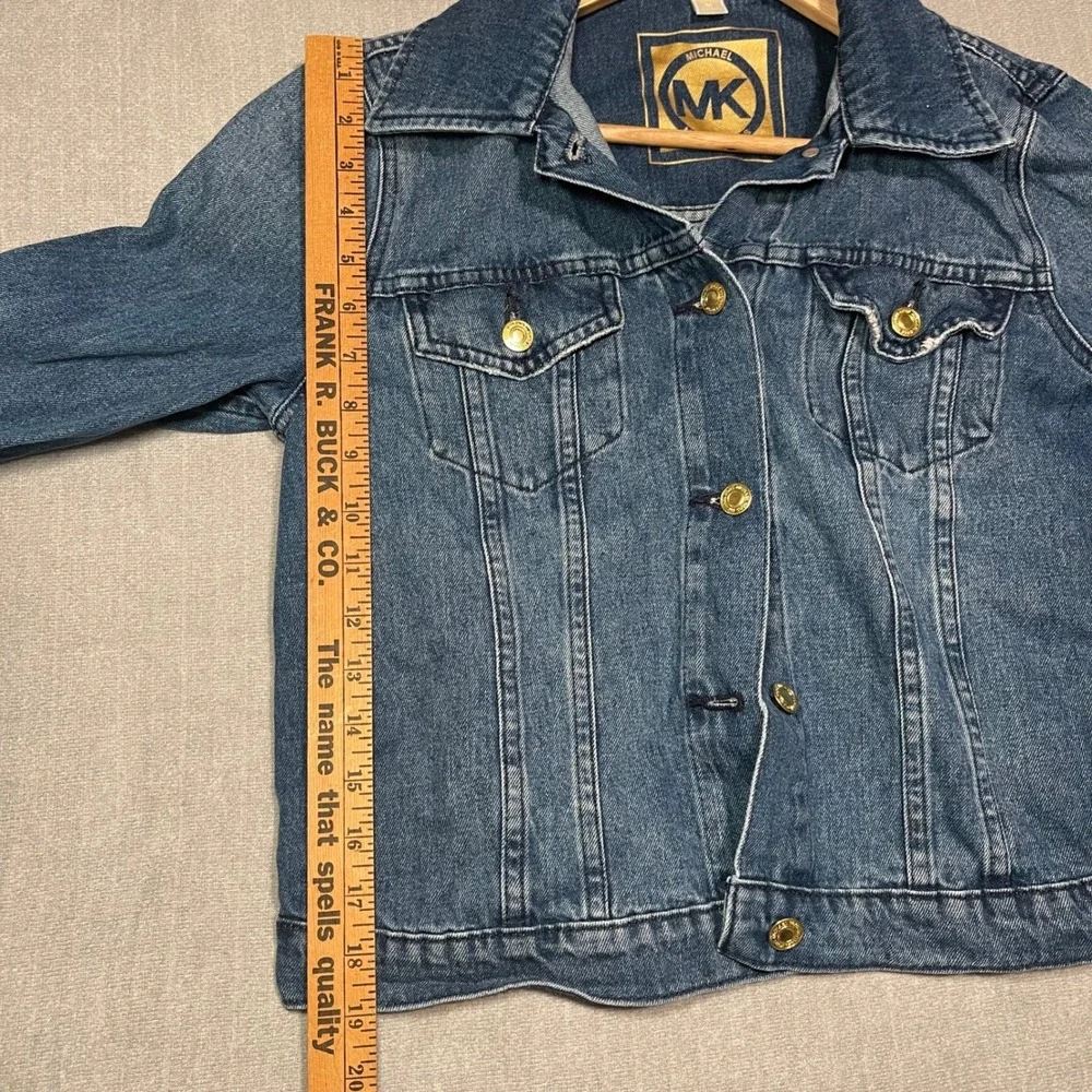 Michael Kors MK Denim Jacket Womens Medium Blue Gold‎ Logo Button Trucker Style